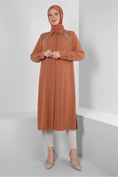 Alvina حجر شرابة مفصلة الجانب الشق تونك 43545