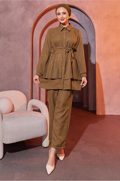 TRENDTESETTÜR Brown Pleated Trousers Set - T 4493