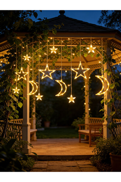 Yoawllty Ramadan Decorations Moon Star Curtain Lights 3.5m 138 LED Warm White...