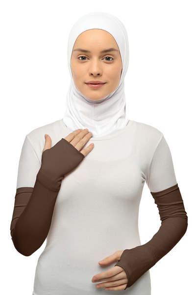 Altobeh أكمام حجاب قطنية ممشطة بأصابع مقصوصة - فرو منك داكن