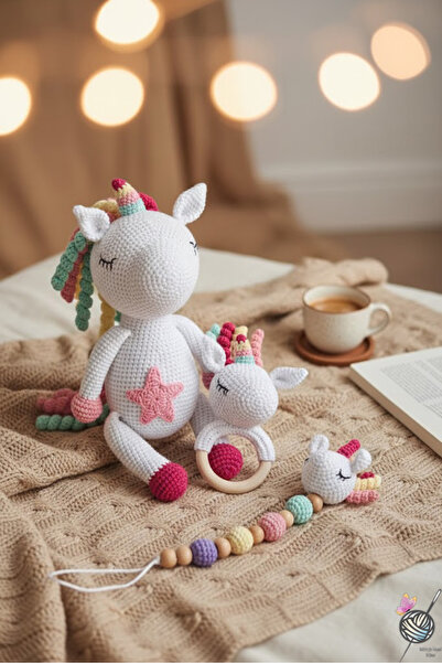 kelebeginruyasihobievi Amigurumi Yenidoğan Uyku Arkadaşı Unicorn , Çıngırak v...