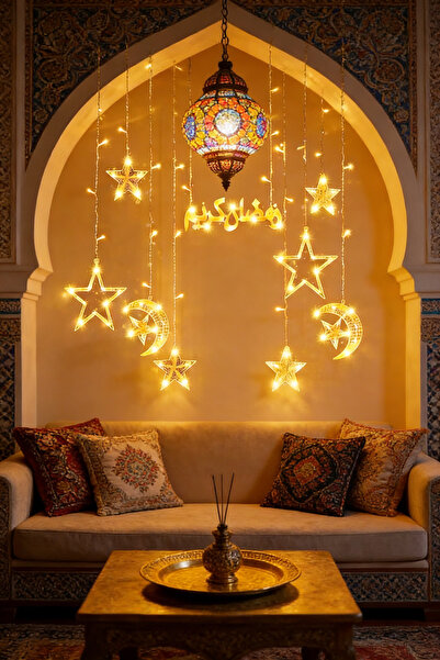 Yoawllty أضواء رمضان، أضواء LED على شكل نجمة وقمر تعمل بمنفذ USB - 8 أوضاع إض...