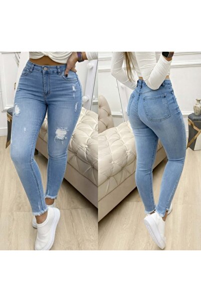 Kanonik Education Blugi skinny cu model rupt pentru femei talie înaltă