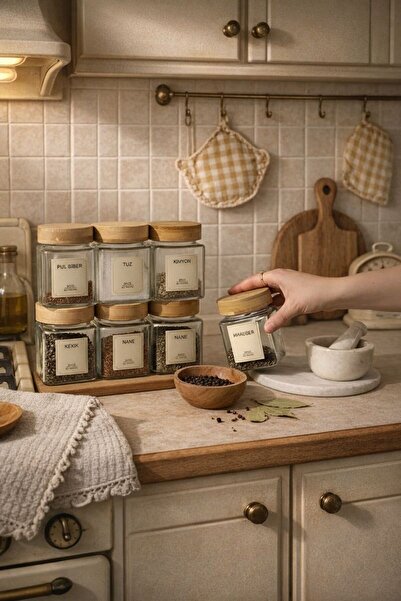 YILDIZDOĞDU 12 Adet 300ML Bambu Kapaklı Baharatlık Vida Kapaklı Cam Kavanoz (...