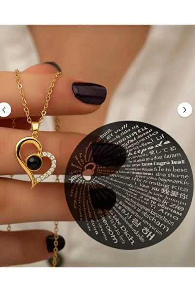 Miyoste Gold Renk 100 Dilde Seni Seviyorum Yazan Aşk Kolyesi Sevgili Kolyesi