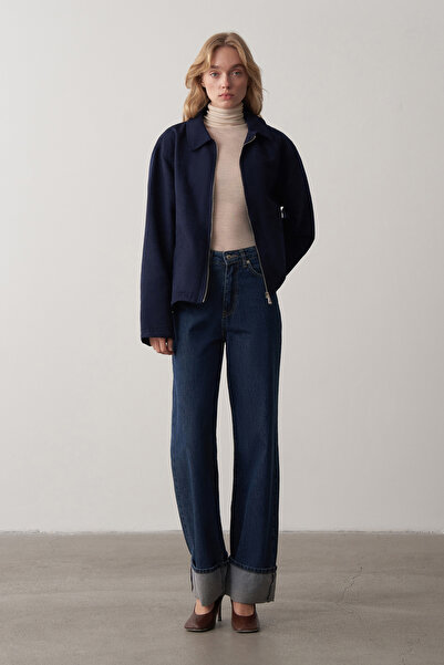 Mathilda Store Kadın Lacivert Mathilda Katlı Paça Wide Leg Jean