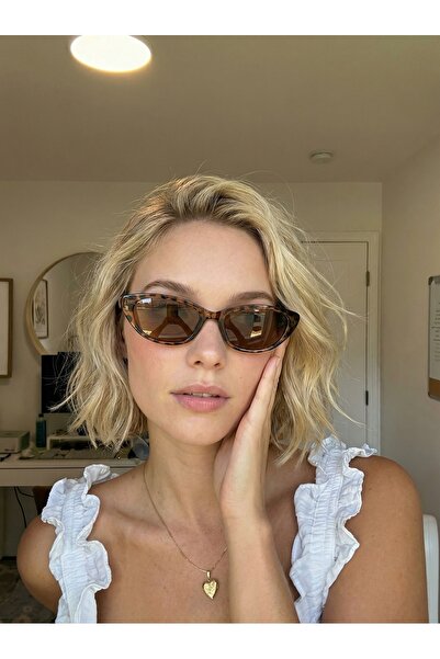 funeyes Aventino Leopar Çerçeve Kahverengi cam Çekik Cat Eye Minik Çekik Tren...