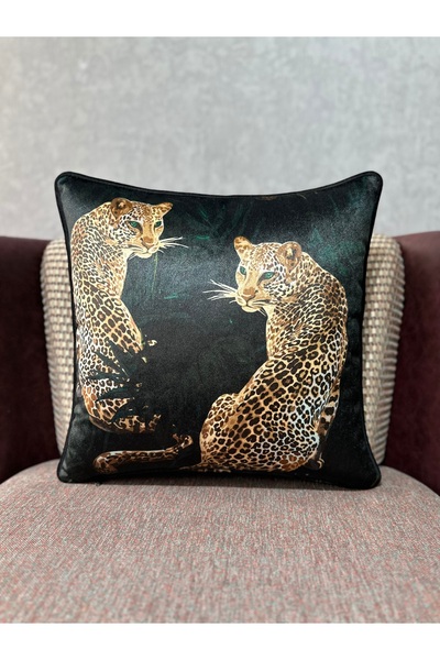 Fabricland Ithal Ipek Kadife Leopar Desen Kırlent Kılıfı(ÇİFT TARAFLI DESEN)