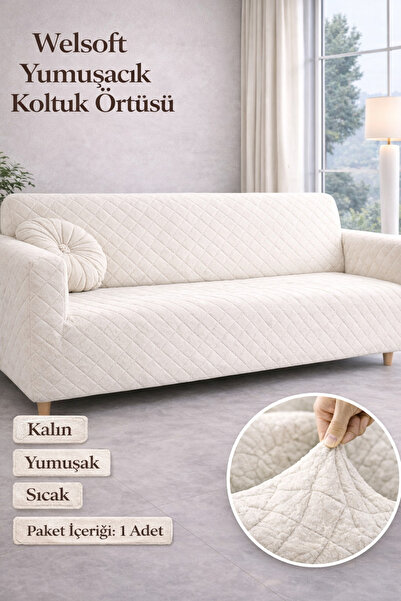 BTF HOME Yumuşacık Welsoft Lastikli 3 Kişilik Koltuk Örtüsü | Kaymaz, Esnek v...