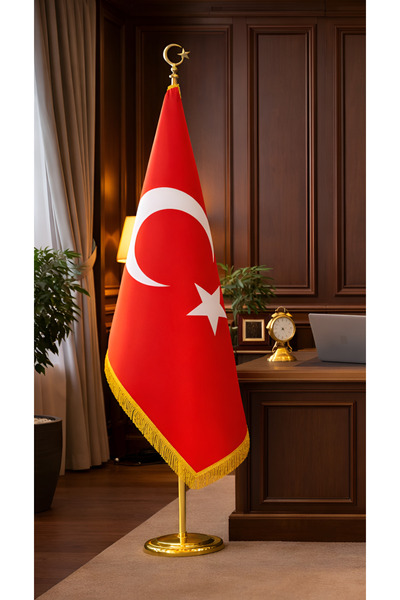 bayrakal Makam Bayrağı 245cm Sarı Direkli , Ofis Bayrağı, Türk Bayrağı, Telal...