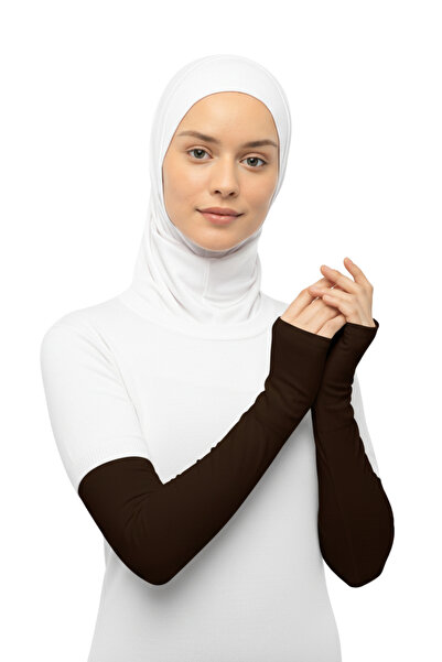 Altobeh Ръкав за хиджаб с изрязани пръсти и пениран памук - тъмнокафяв