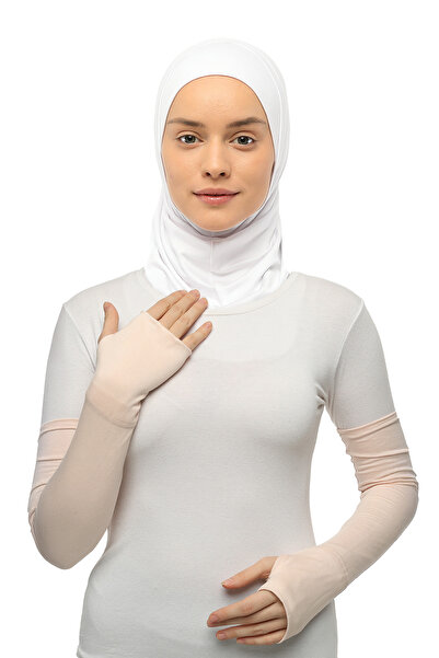 Altobeh Ръкав за хиджаб с пениран памук и изрязани пръсти - пудра пудра