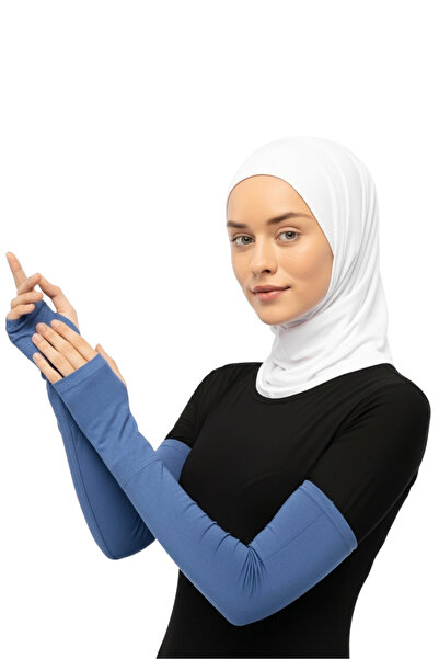 Altobeh Хиджаб с ръкав от пениран памук с изрязани пръсти - цвят светъл деним