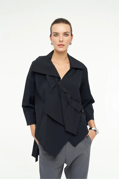 BİZE Siyah Kruvaze Asimetrik Form Kadın Ceket - Vitgo