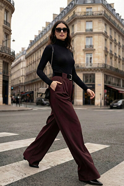 Lela Широкі штани з високою талією, широкими штанинами та ременем ШТАНИ 6923855