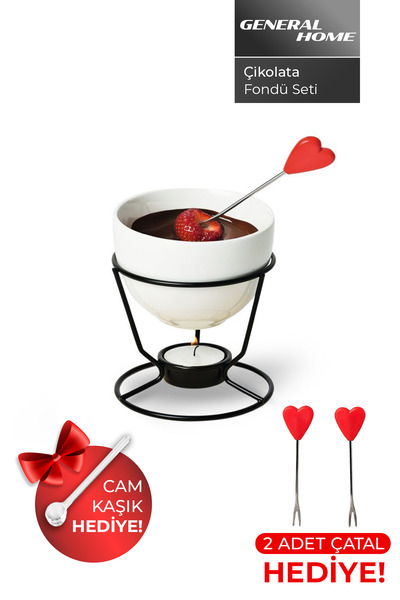 NUO Fs-48 Fondü Seti | Porselen Kase + Mum Aparatı + 2 Fondü Çatalı