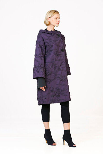 BIZEFASHION Büyük Kare Düğmeli Kaban - Mor