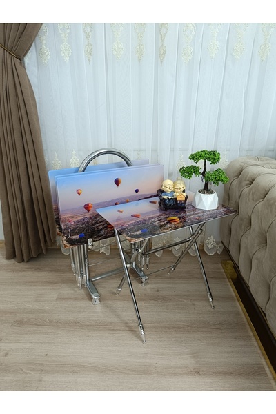 EVKO MOBİLYA Çanta Zigon Sehpa, 4'lü Sehpa, Zigon Sehpa, Servis Sehpası, Caml...