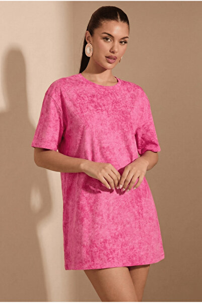 ESPİNA Women's Acid Washed Tie Dye Pattern Mini Dress