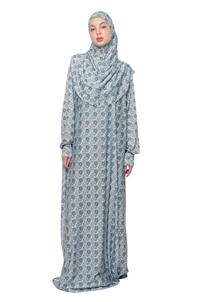 Altobeh فستان صلاة حجاب ليكرا عملي من قطعة واحدة بأكمام منقوشة بالشمس 990-0302