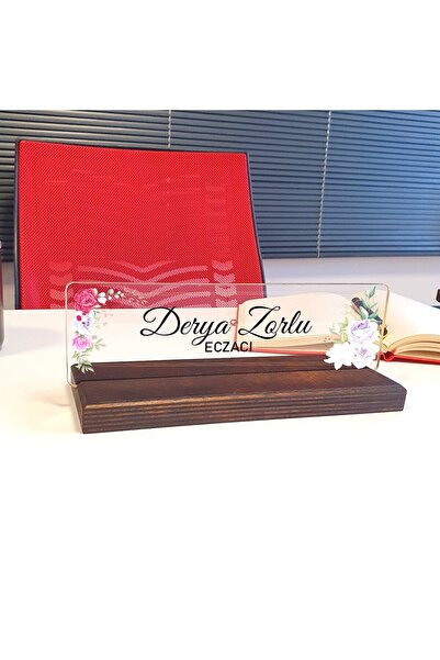 hediyekralı Kişiye Özel Modern Tasarım Çiçek Desenli Masa Isimliği