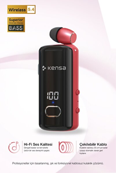 Kensa Bluetooth Makaralı Kulaklık | 12 Saat Konuşma | Dijital Ekran | Titreşi...