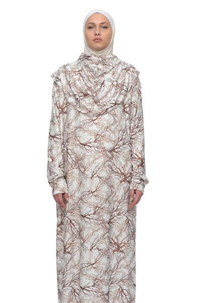 Altobeh فستان صلاة حجاب من الليكرا مكون من قطعة واحدة بأكمام منقوشة على شكل ش...