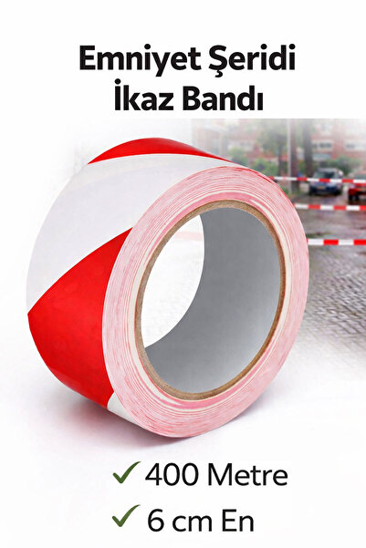 Badem10 Kırmızı Beyaz Emniyet Şeridi İkaz Bandı "400 Metre" Uyarı Şerit Bant ...