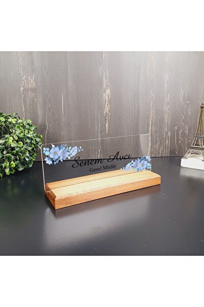 hediyekralı Kişiye Özel Modern Tasarımlı Mavi Çiçekli Masa Isimliği