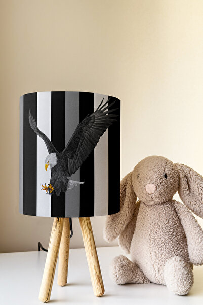 Talia Home Siyah Beyaz Kartal Desenli Çocuk Odası Abajur Masa Lambası Tlab-162