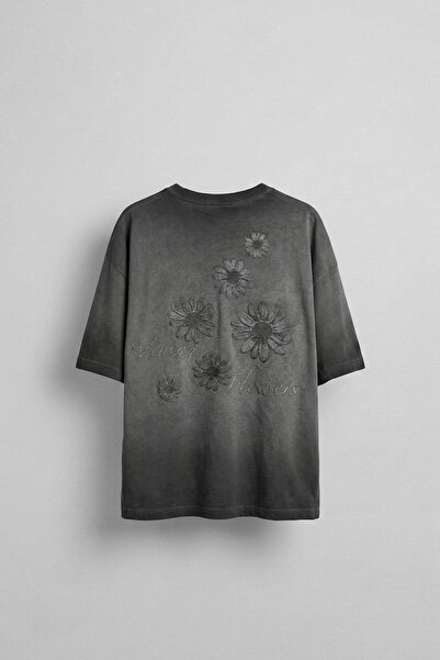 ablukaonline "تي شيرت رجالي قصة فضفاضة ""Vintage Flawers"" نمط مطبوع مدخن"