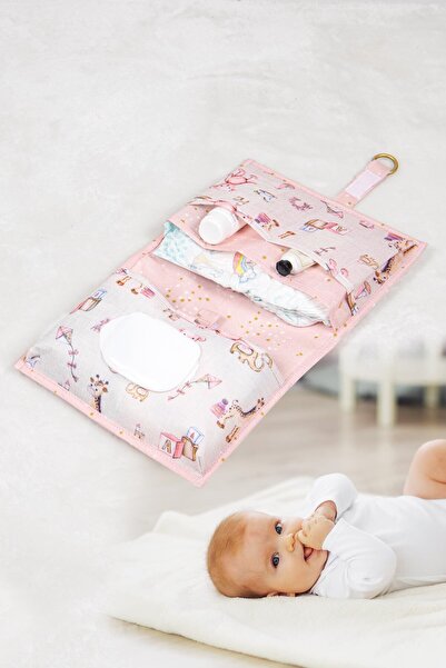 alas ev tekstil حقيبة العناية بتغيير الحفاضات باللون الوردي للفتيات الصغيرات