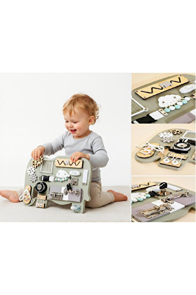 indiggo Placa Senzoriala Montessori 14-in-1 din Lemn Natural - Busy Cici Indiggo
