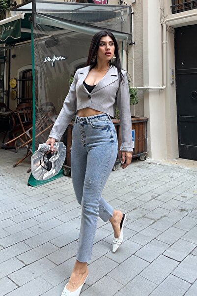 Coşkun GİYİM بنطلون نسائي عالي الخصر بخمسة أزرار بطول الكاحل مناسب للأمهات با...