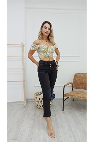 Coşkun GİYİM Women's High Waist 5 Button Ankle Length Mom Fit Pants Anthracit...