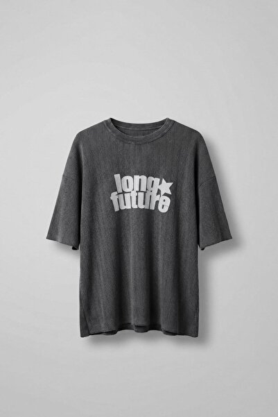 ablukaonline Tricou oversize din țesătură cu nervuri lavabil pentru bărbați, ...