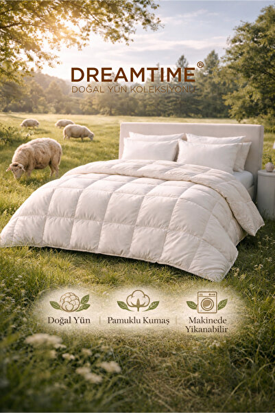 Dream Time Çift Kişilik Doğal Merinos Yün Yorgan | Pamuklu Kumaş & Saf Yün Do...
