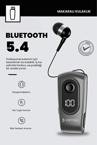 Kensa Makaralı Kulaklık Bluetooth 5.4 | 18 Saat Konuşma | Dijital Ekran | Tit...