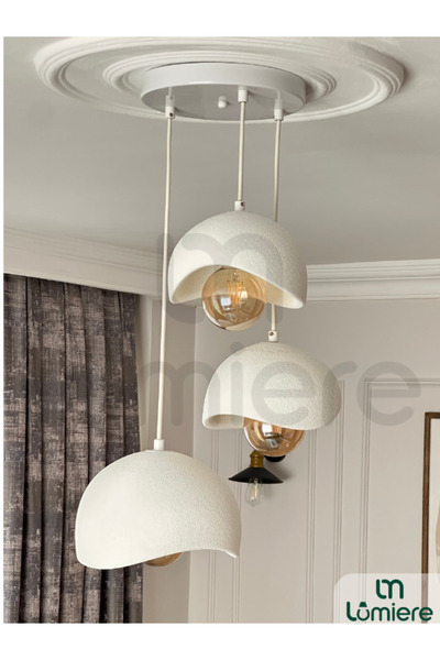 lumiere Design Beton Görünümlü Iskandinav &bohem Tarz 3’lü Sarkıt Avize -Prof...