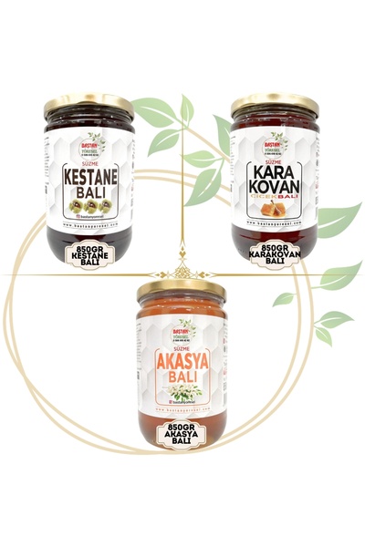 Baştan Yöresel 850gr Kestane Balı, 850gr Karakovan Süzme Balı, 850gr Akasya B...