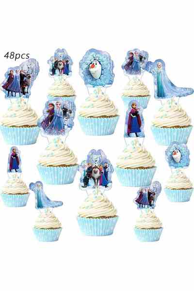 Miniso 48 قطعة من زينة الكب كيك من ديزني فروزن، زينة عيد ميلاد فروزن، لوازم ح...
