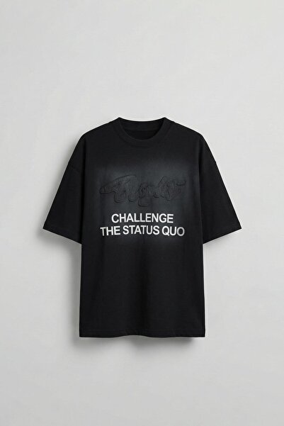 ablukaonline تي شيرت رجالي مطبوع كبير الحجم، أسود مغسول