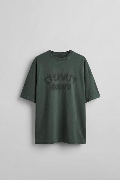 ablukaonline Зелена оверсайз футболка для чоловіків з написом спереду, прати ...