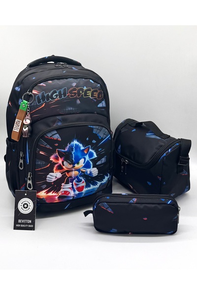 Bevitton Σετ 3 τσαντών δημοτικού σχολείου για αγόρια, με μαύρο σχέδιο χαρακτήρων