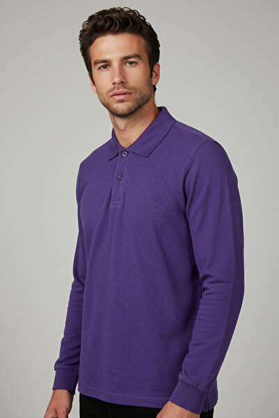 Çapıt 100% βαμβακερό γιακά πόλο μακρυμάνικο μωβ Σχολικό/καθημερινό μπλουζάκι