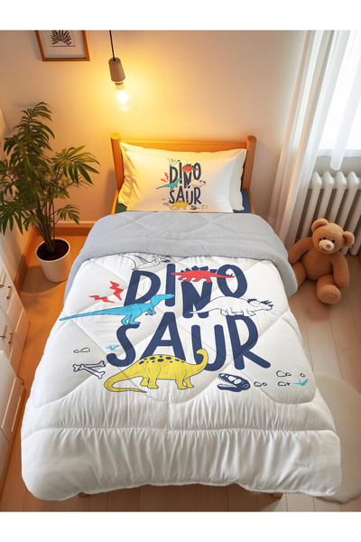 Evmila Dinozor Desenli Tek Kişilik 160x220 Cm Wellsoft Çift Taraflı Silikon Y...