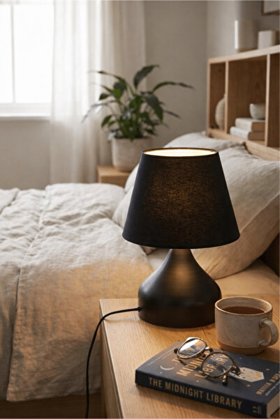 HOMİNG Milano Metal Gövdeli Siyah Kumaş Abajur Ayd-3125