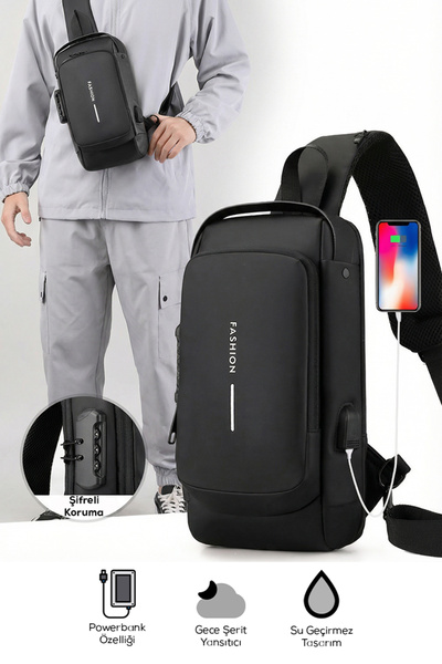 indirimsevinci Powerbank Özellikli Şifreli Kilit Sistemli Su Geçirmez Çapraz ...