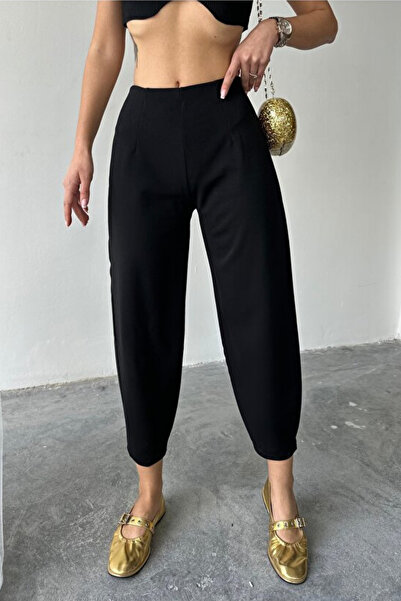 FEVİLLE Pantaloni negri pentru femei, cu talie elastică, din lycra integrală,...