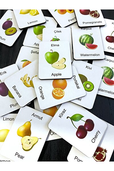 HomeJamin Ahşap Eşleştirme Kartları Zeka Oyunu Meyveler ingilizce Türkçe Oyun...